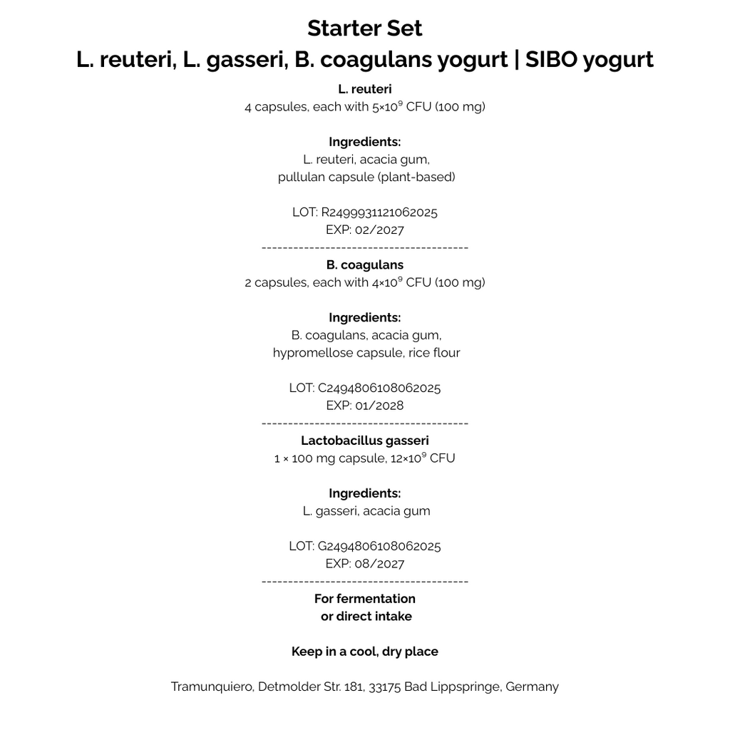 Starter Set L. reuteri, L. gasseri, B. coagulans Yogurt | SIBO Yogurt 